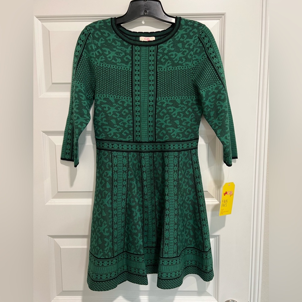 NWT GB Girls Black Green Above Knee Dress